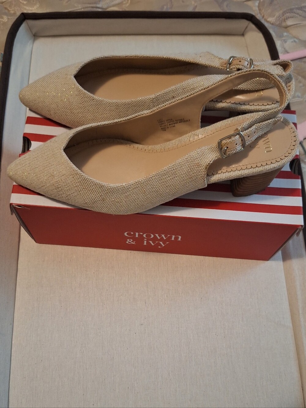 crown & ivy Beige Pointed-Toe Slingback Flats - Picture 5 of 6